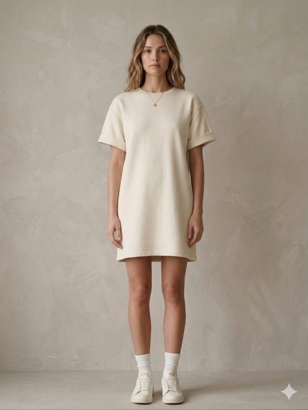 Zara Fleece Lined Casual T-shirt Dress Fleece Lined In Cream